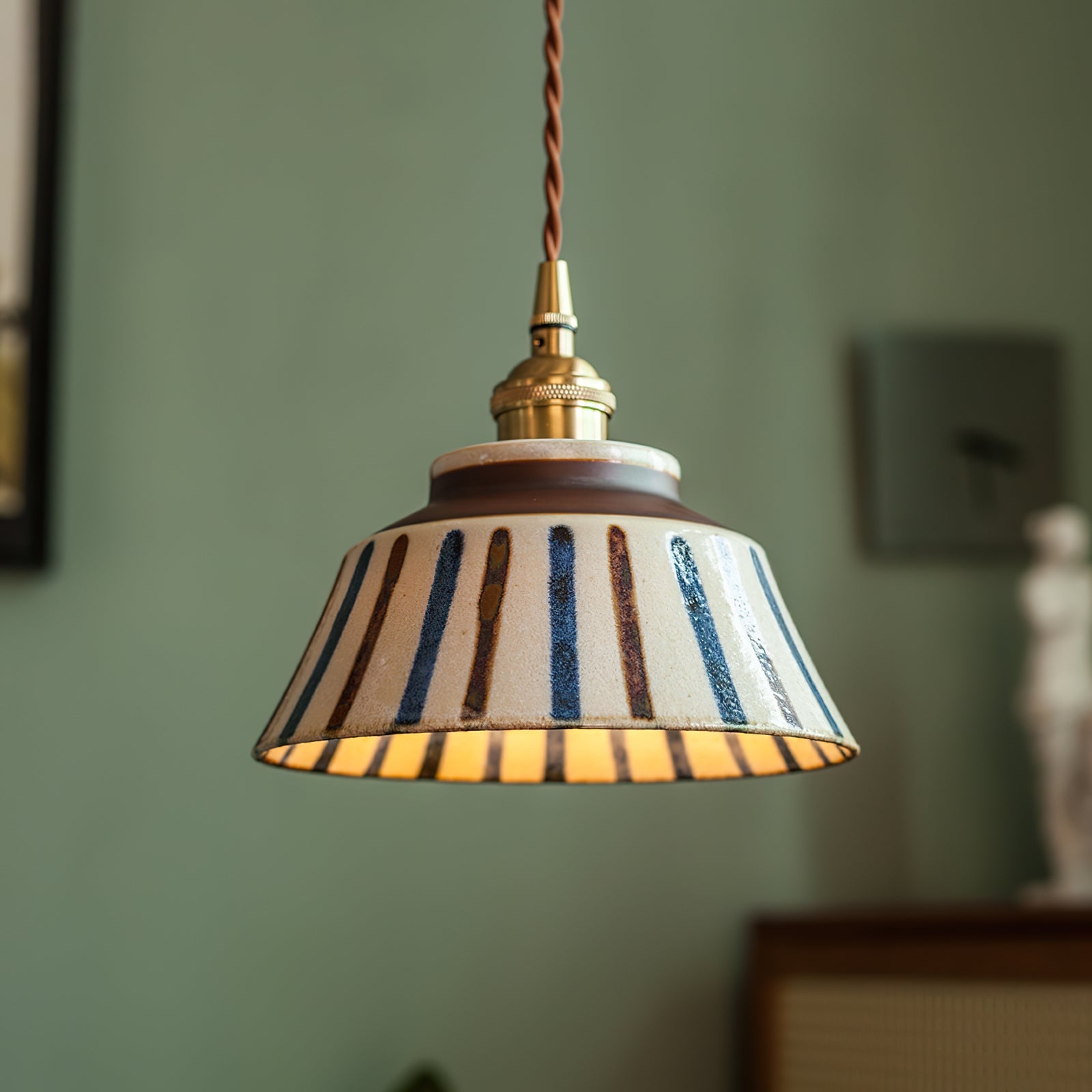 Pendant Lamp Ceramic 7 in Blue Dining Room Kitchen Island Hanging Light Fixture Soft Glow Decorative Lighting | Thomler