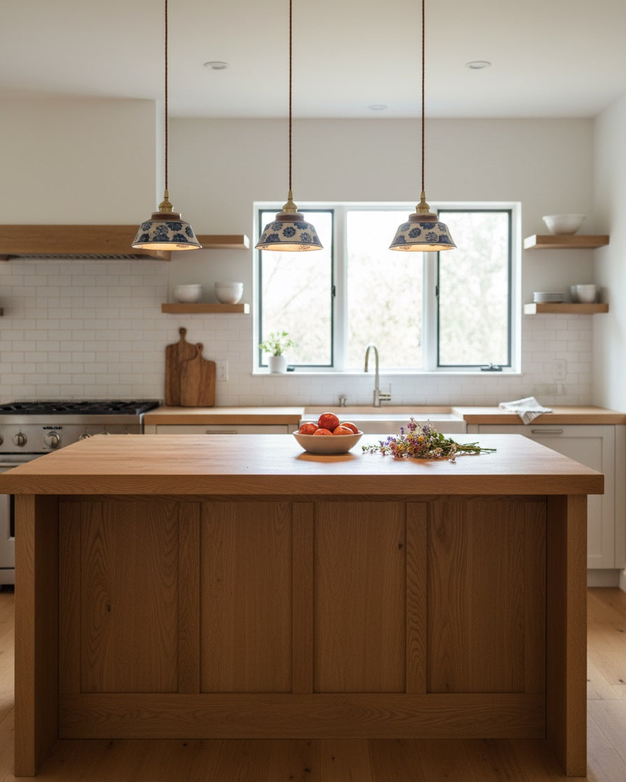 Pendant Lamp Ceramic 7 in Blue Dining Room Kitchen Island Hanging Light Fixture Soft Glow Decorative Lighting | Thomler