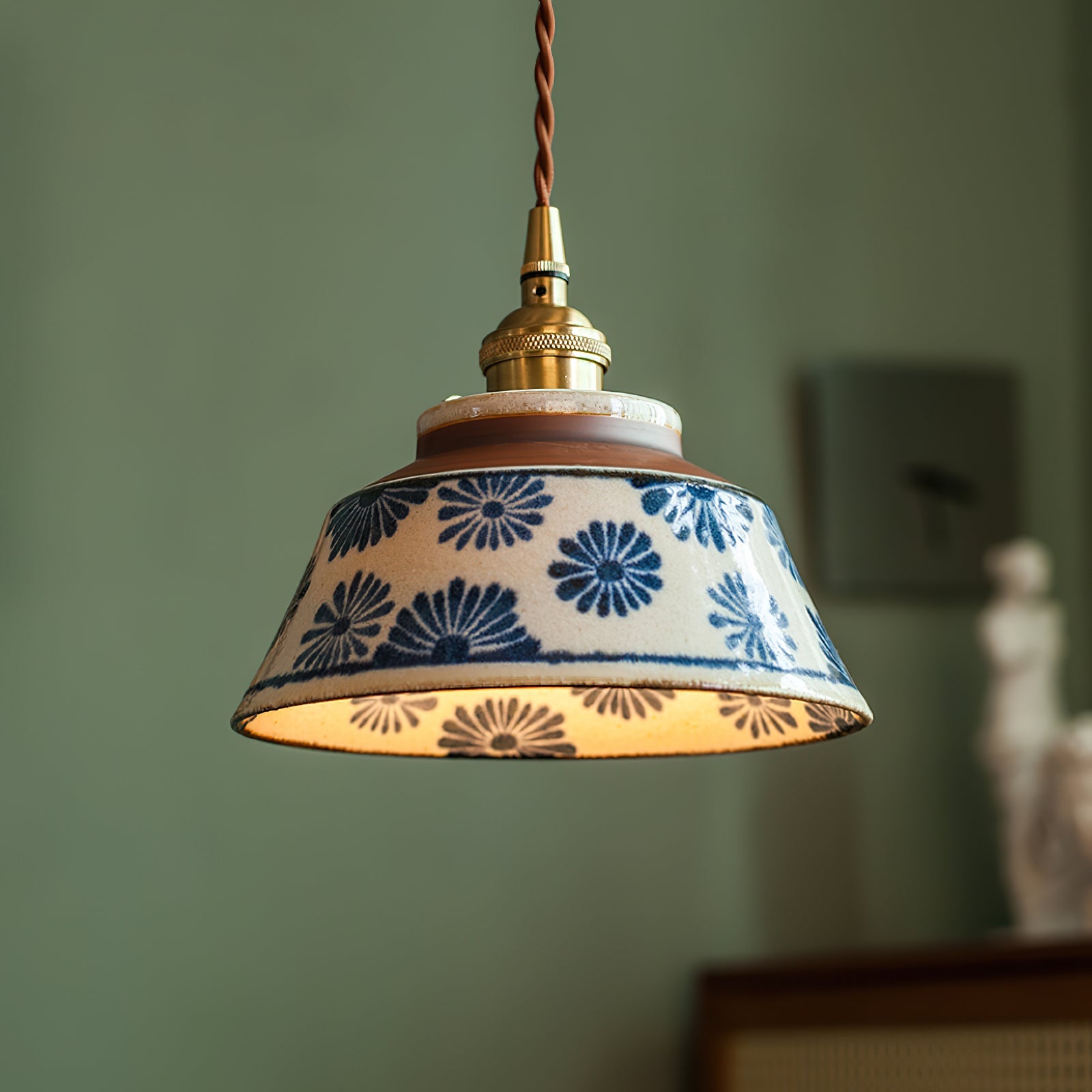 Pendant Lamp Ceramic 7 in Blue Dining Room Kitchen Island Hanging Light Fixture Soft Glow Decorative Lighting | Thomler