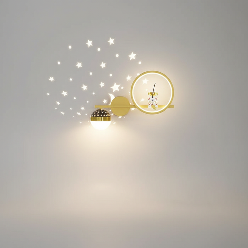 Wall Lamp Metal LED Warm White Gold Astronaut Nursery Bedroom Space Theme Lighting | Thomler