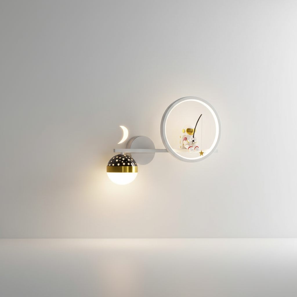 Wall Lamp Metal LED Warm White Gold Astronaut Nursery Bedroom Space Theme Lighting | Thomler