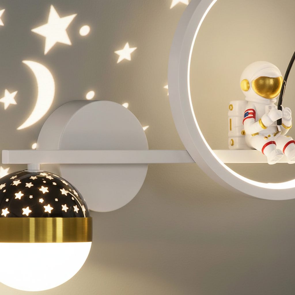 Wall Lamp Metal LED Warm White Gold Astronaut Nursery Bedroom Space Theme Lighting | Thomler