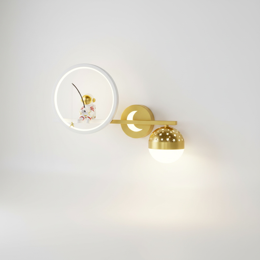 Wall Lamp Metal LED Warm White Gold Astronaut Nursery Bedroom Space Theme Lighting | Thomler