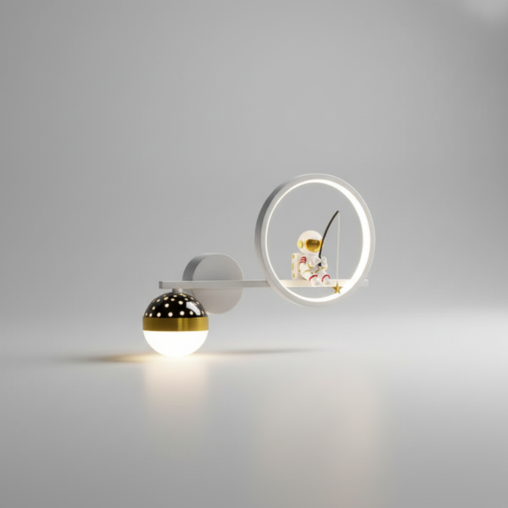 Wall Lamp Metal LED Warm White Gold Astronaut Nursery Bedroom Space Theme Lighting | Thomler