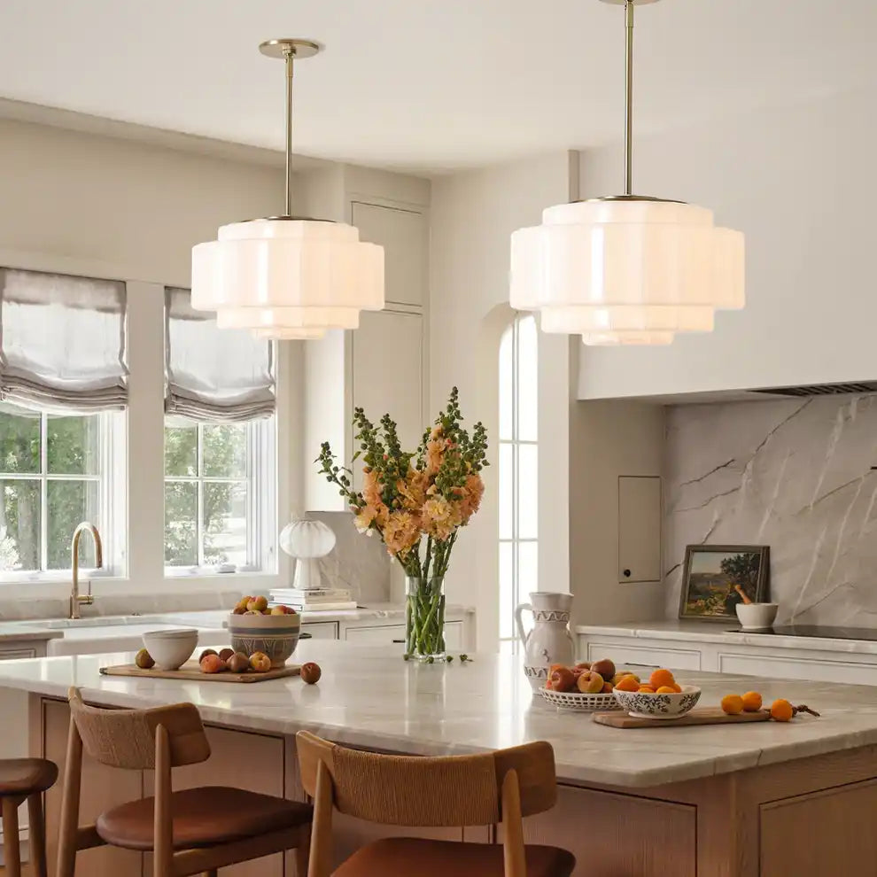 Pendant Light Opal Glass 16 in Antique Brass Dining Room Living Room Hanging Ceiling Lamp | Thomler