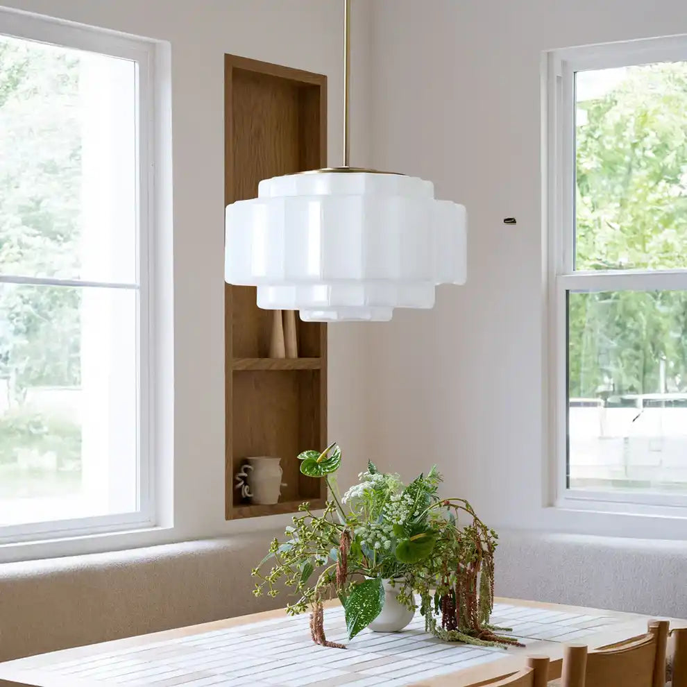 Pendant Light Opal Glass 16 in Antique Brass Dining Room Living Room Hanging Ceiling Lamp | Thomler