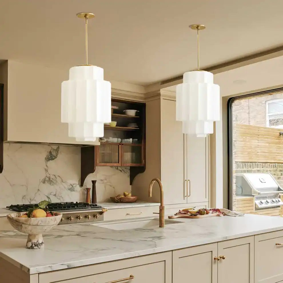 Pendant Light Opal Glass 16 in Antique Brass Dining Room Living Room Hanging Ceiling Lamp | Thomler