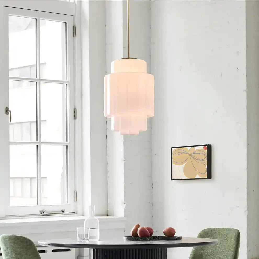 Pendant Light Opal Glass 16 in Antique Brass Dining Room Living Room Hanging Ceiling Lamp | Thomler