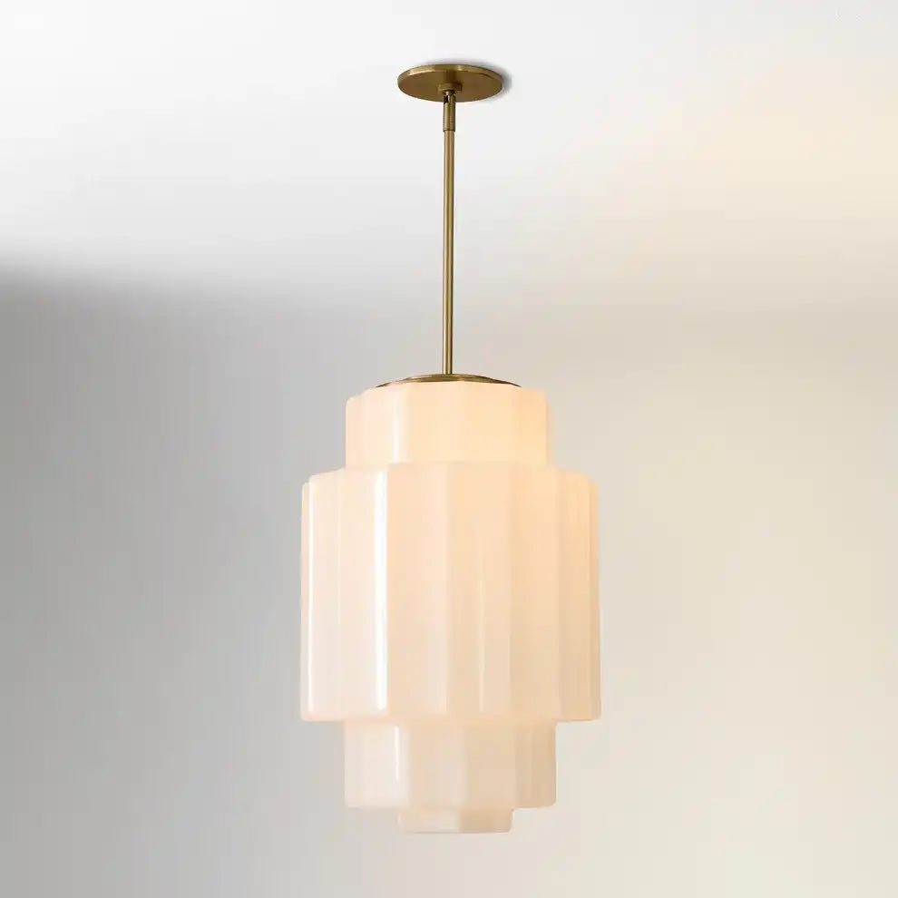 Pendant Light Opal Glass 16 in Antique Brass Dining Room Living Room Hanging Ceiling Lamp | Thomler