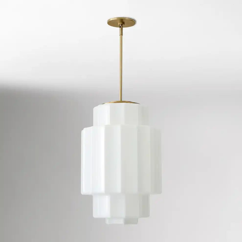 Pendant Light Opal Glass 16 in Antique Brass Dining Room Living Room Hanging Ceiling Lamp | Thomler