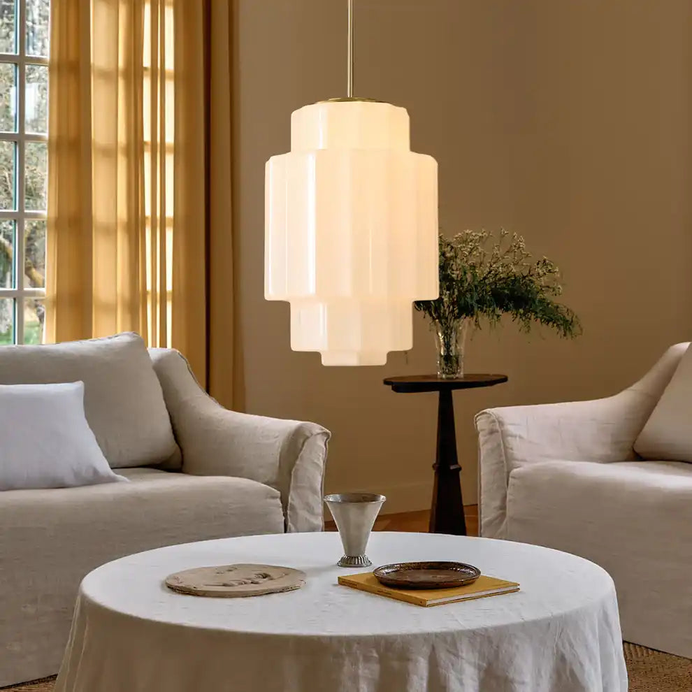 Pendant Light Opal Glass 16 in Antique Brass Dining Room Living Room Hanging Ceiling Lamp | Thomler