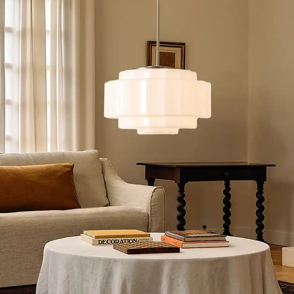 Pendant Light Opal Glass 16 in Antique Brass Dining Room Living Room Hanging Ceiling Lamp | Thomler