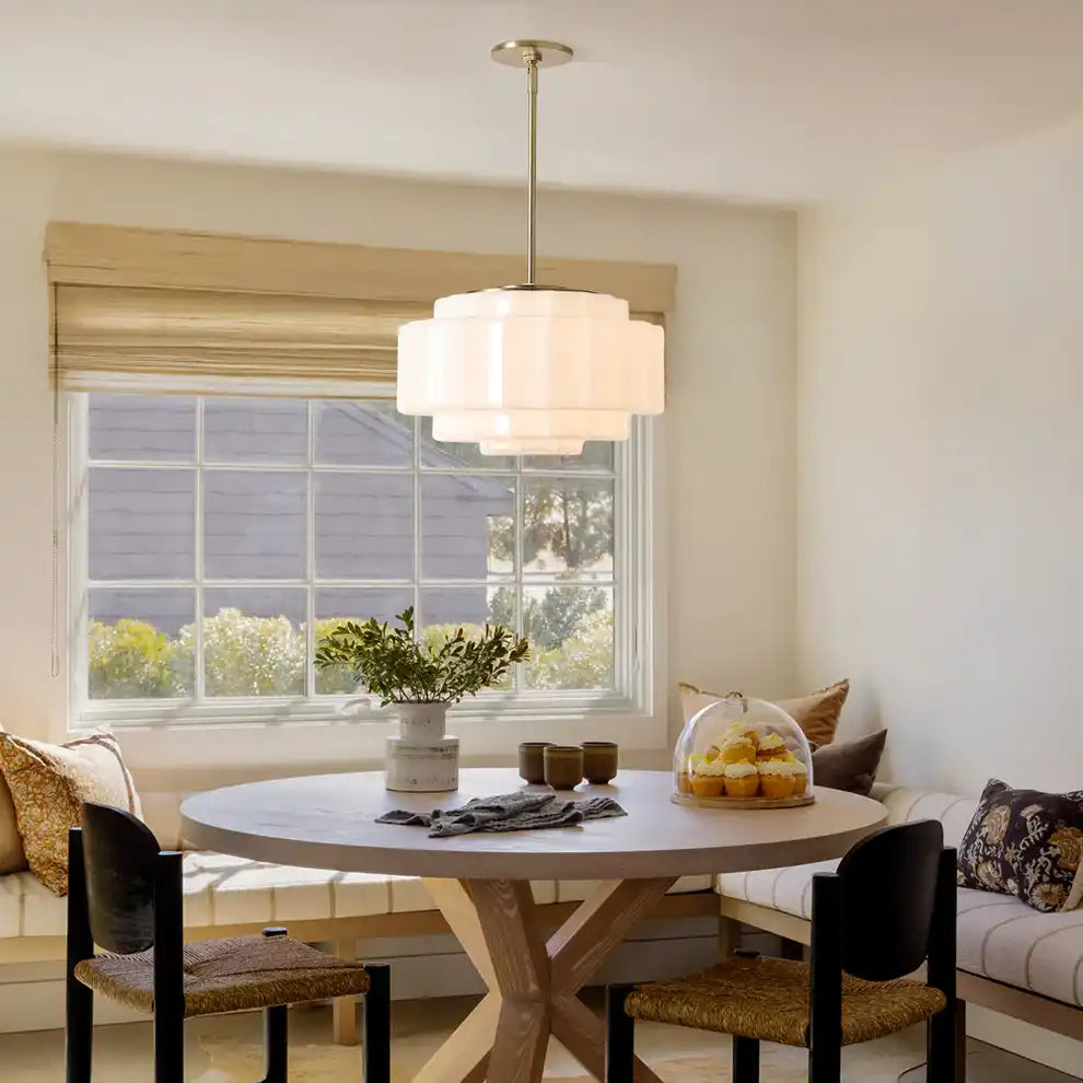 Pendant Light Opal Glass 16 in Antique Brass Dining Room Living Room Hanging Ceiling Lamp | Thomler