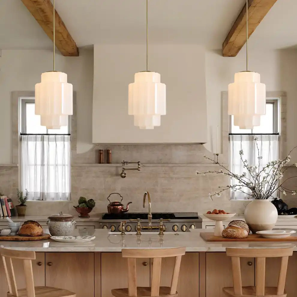 Pendant Light Opal Glass 16 in Antique Brass Dining Room Living Room Hanging Ceiling Lamp | Thomler