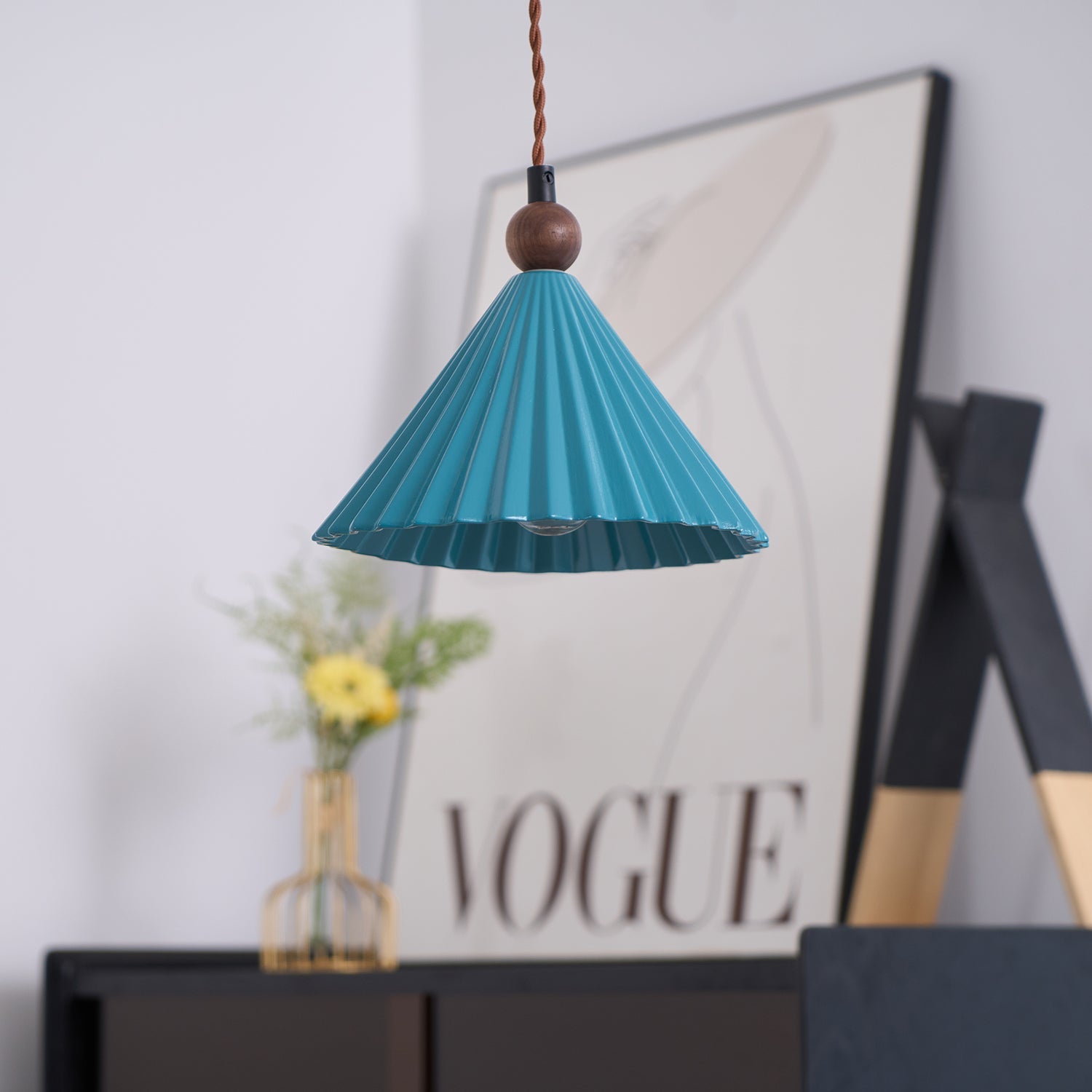 Pendant Light Ceramic Shade 7.8 in Adjustable Blue Dining Kitchen Hanging Ceiling Lamp | Thomler