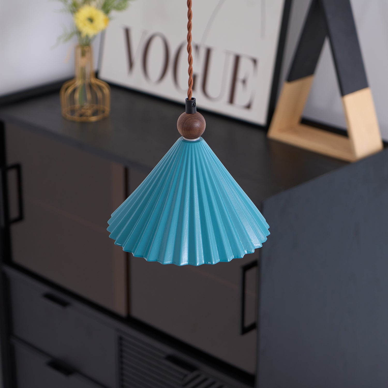 Pendant Light Ceramic Shade 7.8 in Adjustable Blue Dining Kitchen Hanging Ceiling Lamp | Thomler
