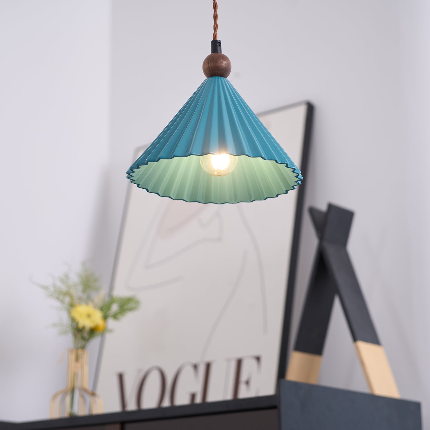 Pendant Light Ceramic Shade 7.8 in Adjustable Blue Dining Kitchen Hanging Ceiling Lamp | Thomler
