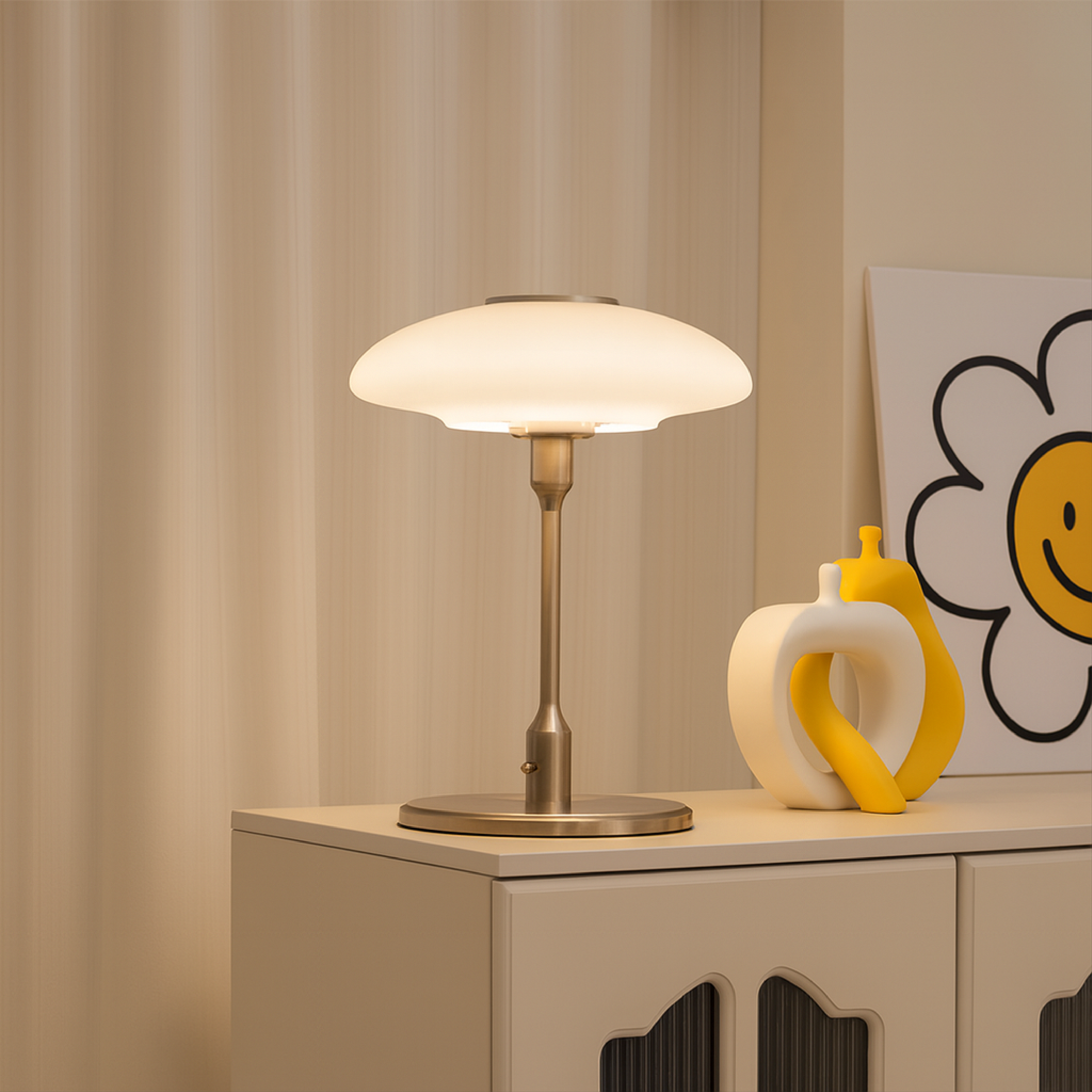 Table Lamp Metal Glass Ø30.0 cm Warm White Bedside Desk Lighting Scandinavian Minimalist Reading Light | Thomler