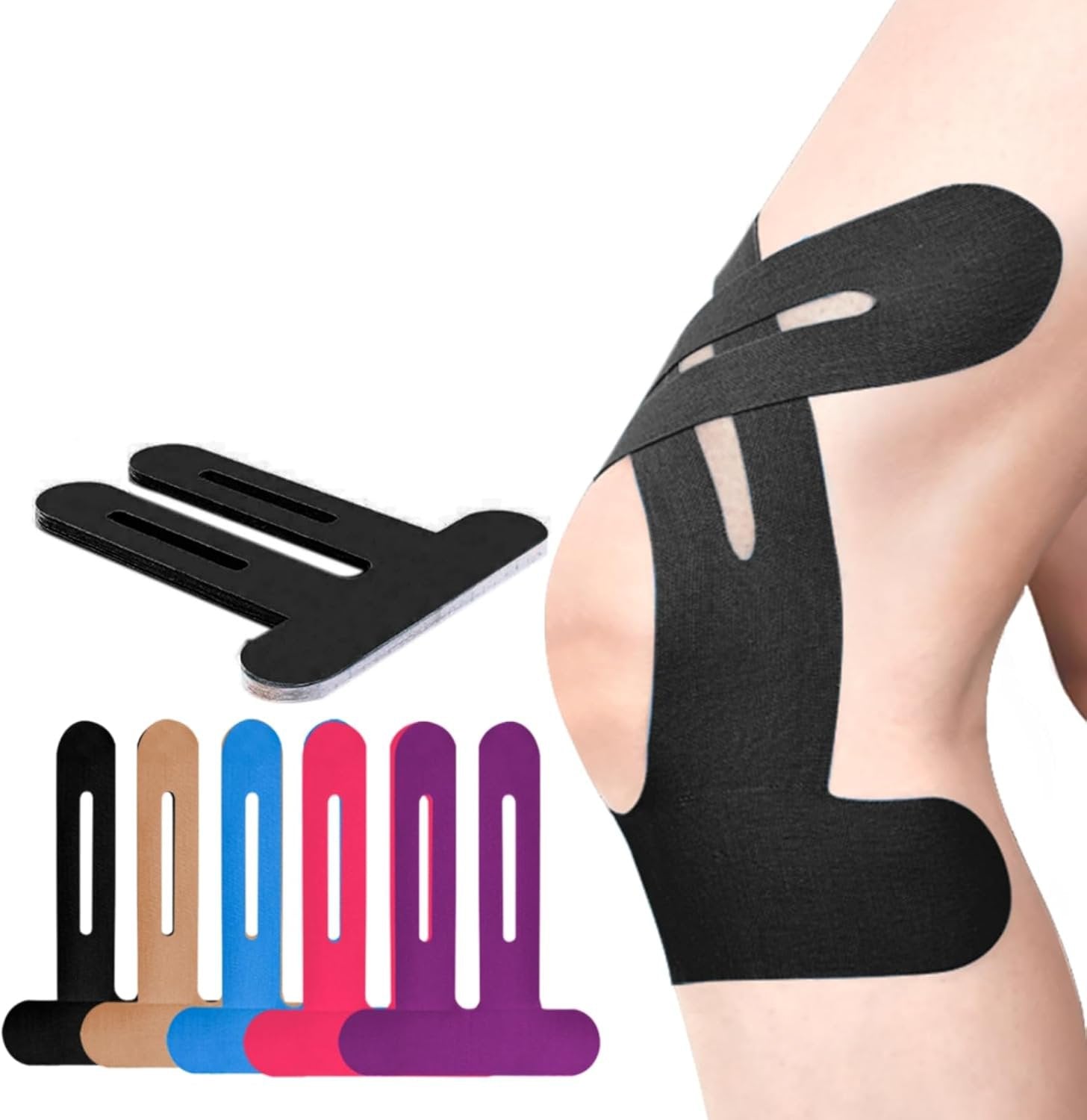Pre-Cut Knee Support Tape for Sports | Breathable Athletic Kinesiology Brace | Elastic Joint Stabilizer for Running, Gym & Training | Waterp | Thomler