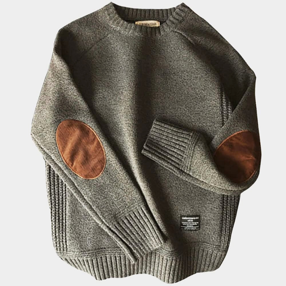 Men's Pullover with Reinforced Patches – Soft Knit Round Neck for Layering & Everyday Style | Thomler