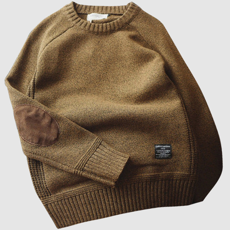 Men's Pullover with Reinforced Patches – Soft Knit Round Neck for Layering & Everyday Style | Thomler