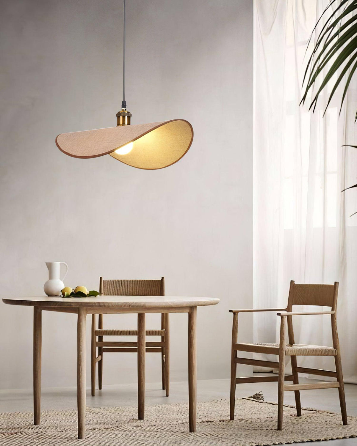 Natural Linen Ceiling Light with Wooden Accent – Contemporary Drum Pendant for Dining Room & Kitchen Island | Thomler