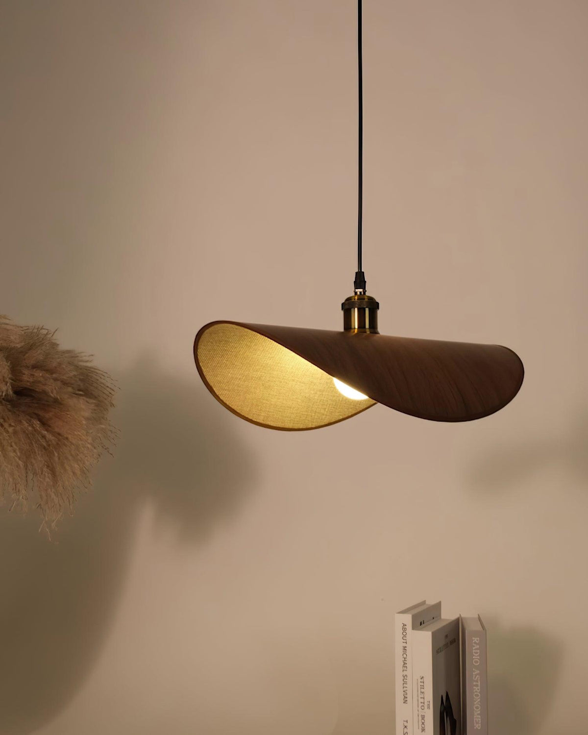 Natural Linen Ceiling Light with Wooden Accent – Contemporary Drum Pendant for Dining Room & Kitchen Island | Thomler