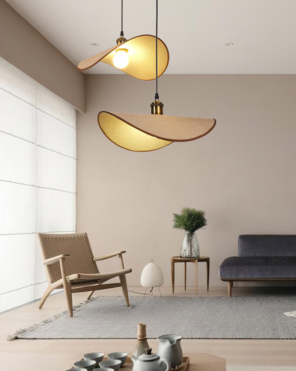 Natural Linen Ceiling Light with Wooden Accent – Contemporary Drum Pendant for Dining Room & Kitchen Island | Thomler
