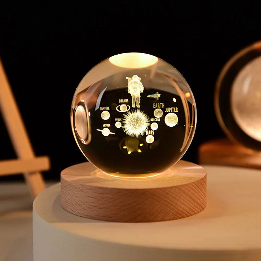 Planetary Crystal Ball Display – 3D Space Model Desktop Sculpture for Home Office & Study – Educational Astronomy Decor Accent – Celestial | Thomler