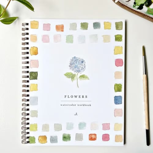 Watercolor Painting Workbook for Beginners with Step-by-Step Guided Lessons and Pre-Drawn Outlines, Complete Paint Set Included, Spiral-Boun | Thomler