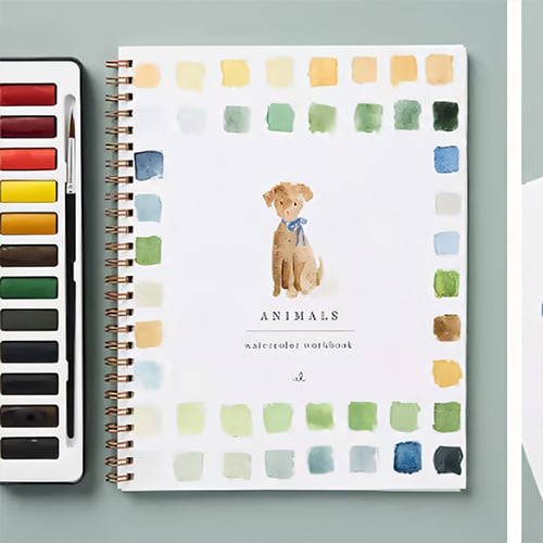Watercolor Painting Workbook for Beginners with Step-by-Step Guided Lessons and Pre-Drawn Outlines, Complete Paint Set Included, Spiral-Boun | Thomler