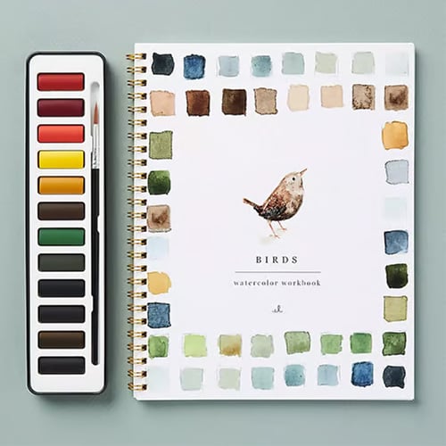 Watercolor Painting Workbook for Beginners with Step-by-Step Guided Lessons and Pre-Drawn Outlines, Complete Paint Set Included, Spiral-Boun | Thomler