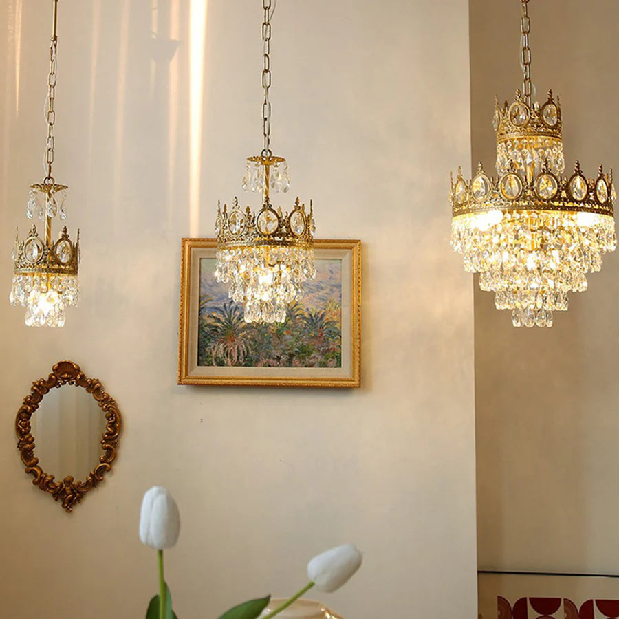 Chandelier Crystal Iron 19.7 in Vintage French Gold Indoor Lighting Dining Room Hallway Living Room Accent Light | Thomler