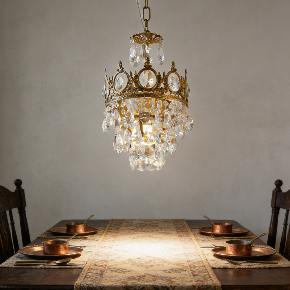 Chandelier Crystal Iron 19.7 in Vintage French Gold Indoor Lighting Dining Room Hallway Living Room Accent Light | Thomler