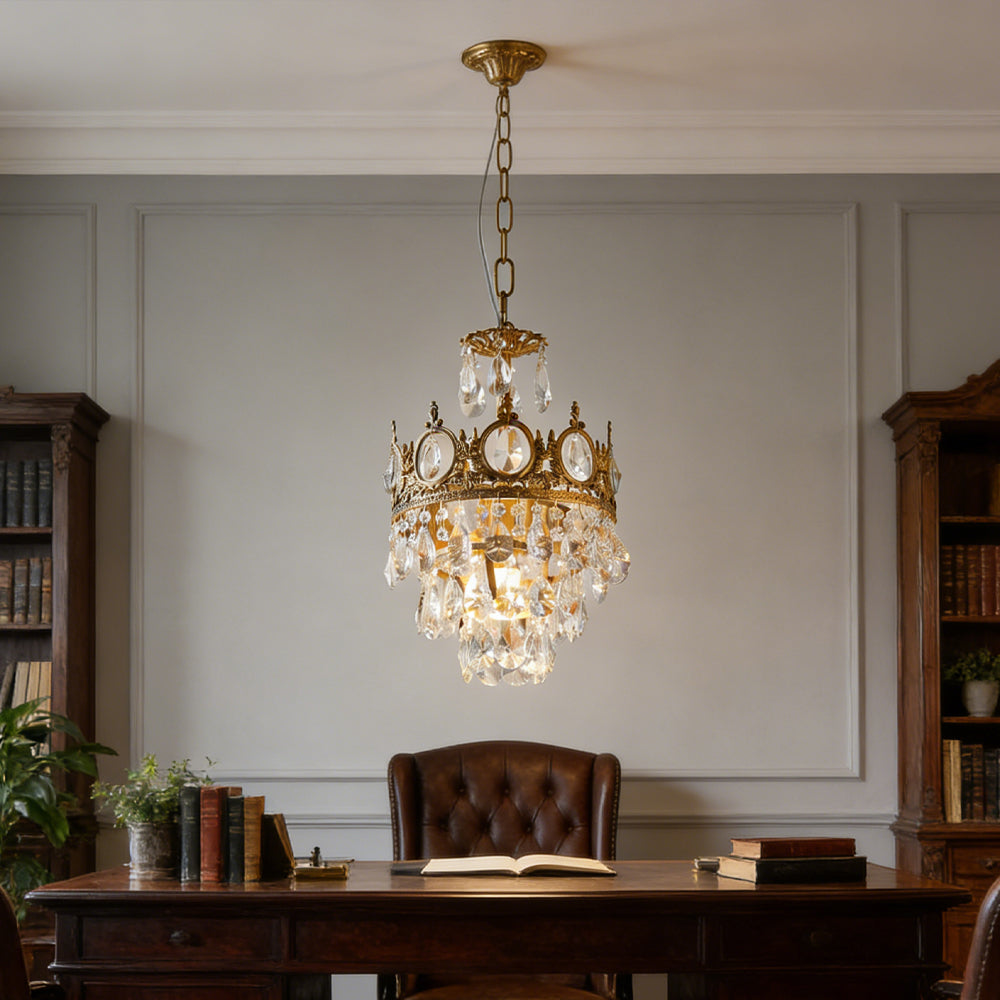 Chandelier Crystal Iron 19.7 in Vintage French Gold Indoor Lighting Dining Room Hallway Living Room Accent Light | Thomler