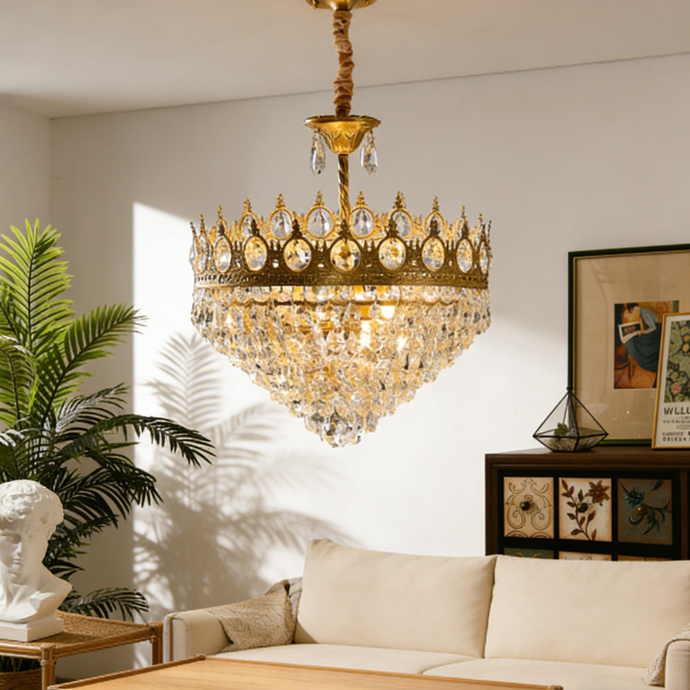 Chandelier Crystal Iron 19.7 in Vintage French Gold Indoor Lighting Dining Room Hallway Living Room Accent Light | Thomler