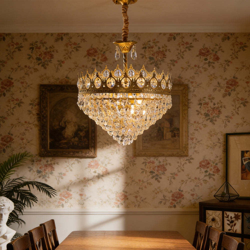 Chandelier Crystal Iron 19.7 in Vintage French Gold Indoor Lighting Dining Room Hallway Living Room Accent Light | Thomler