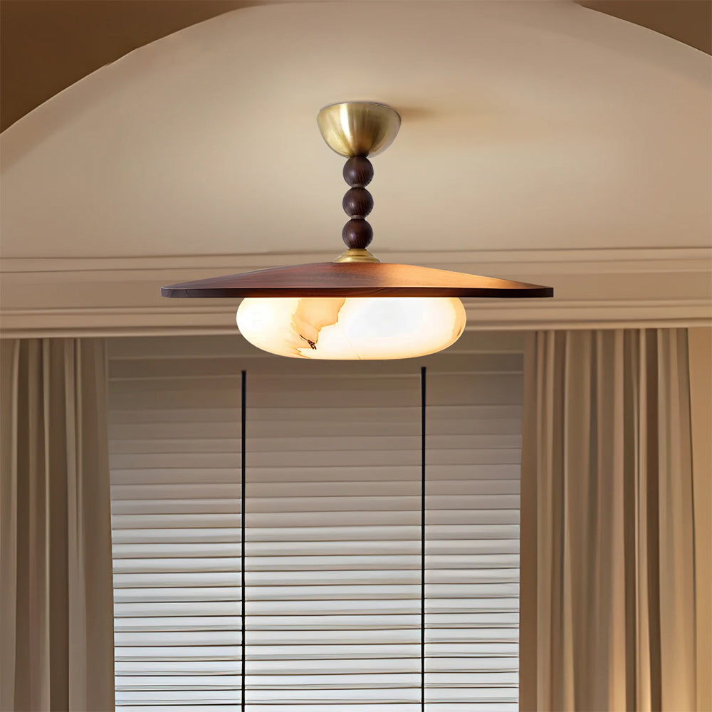 Ceiling Light Wood 14.1 in Indoor Warm Glow Brass Accents Modern Dining Living Room Bedroom Fixture | Thomler