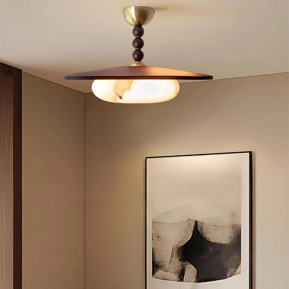 Ceiling Light Wood 14.1 in Indoor Warm Glow Brass Accents Modern Dining Living Room Bedroom Fixture | Thomler