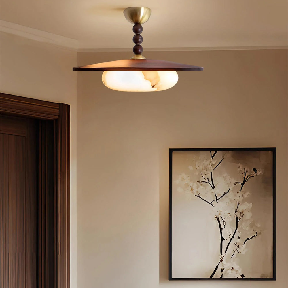 Ceiling Light Wood 14.1 in Indoor Warm Glow Brass Accents Modern Dining Living Room Bedroom Fixture | Thomler