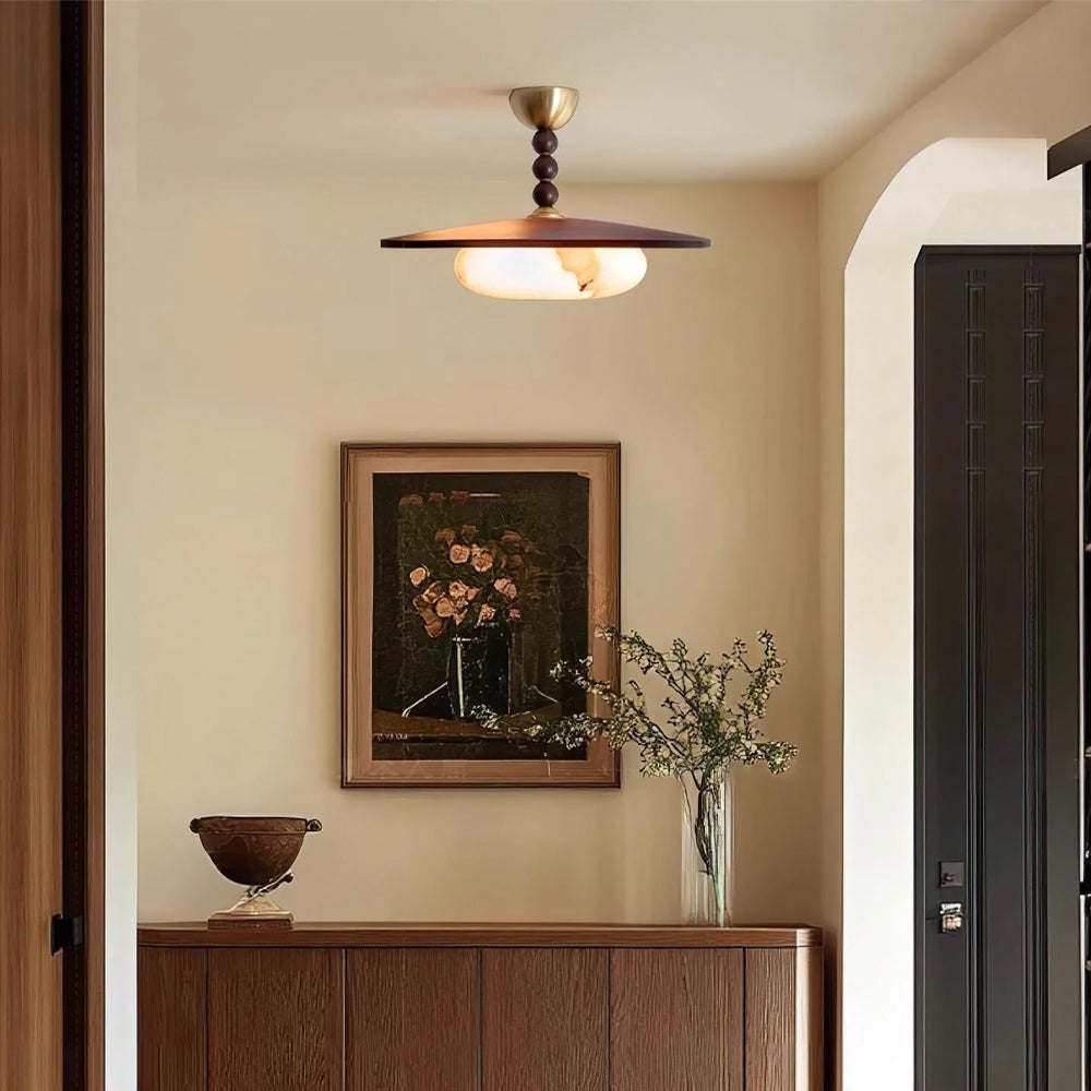 Ceiling Light Wood 14.1 in Indoor Warm Glow Brass Accents Modern Dining Living Room Bedroom Fixture | Thomler