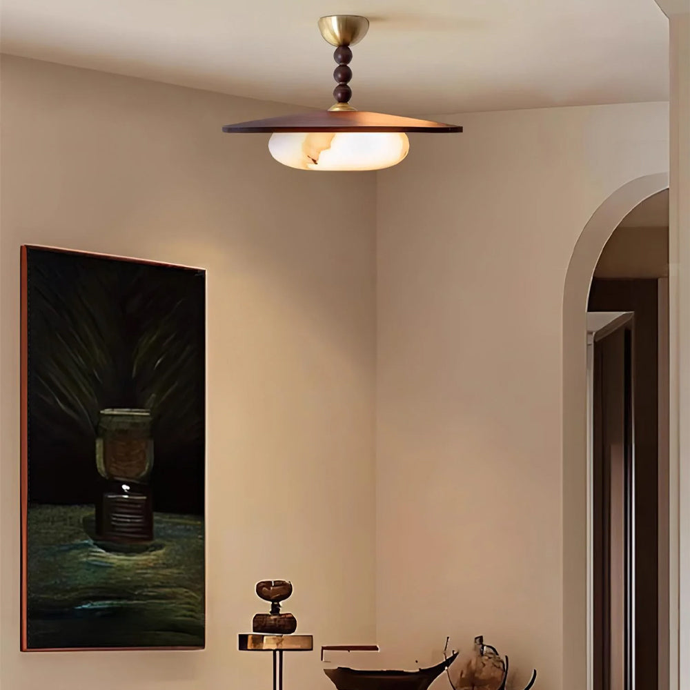 Ceiling Light Wood 14.1 in Indoor Warm Glow Brass Accents Modern Dining Living Room Bedroom Fixture | Thomler