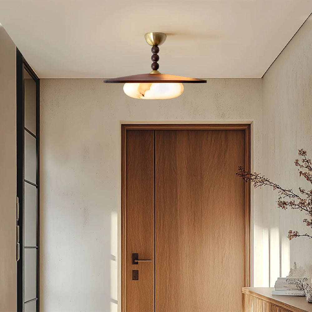 Ceiling Light Wood 14.1 in Indoor Warm Glow Brass Accents Modern Dining Living Room Bedroom Fixture | Thomler