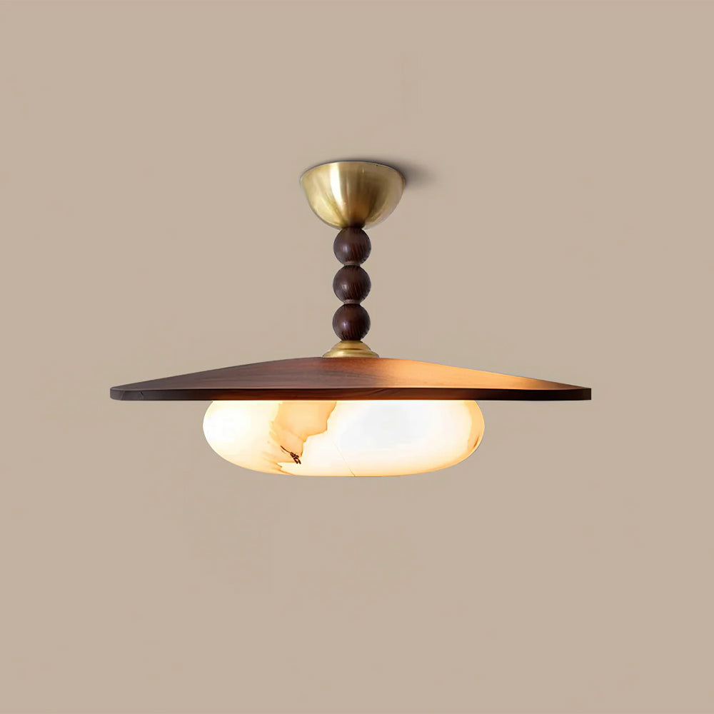 Ceiling Light Wood 14.1 in Indoor Warm Glow Brass Accents Modern Dining Living Room Bedroom Fixture | Thomler
