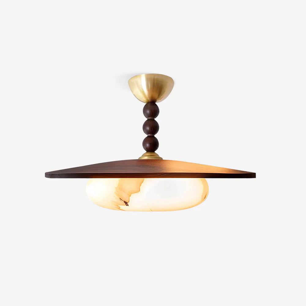 Ceiling Light Wood 14.1 in Indoor Warm Glow Brass Accents Modern Dining Living Room Bedroom Fixture | Thomler