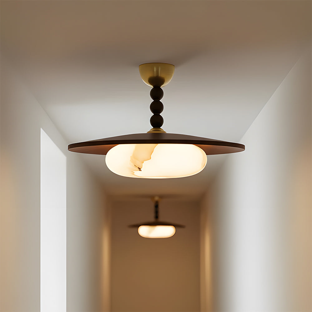 Ceiling Light Wood 14.1 in Indoor Warm Glow Brass Accents Modern Dining Living Room Bedroom Fixture | Thomler