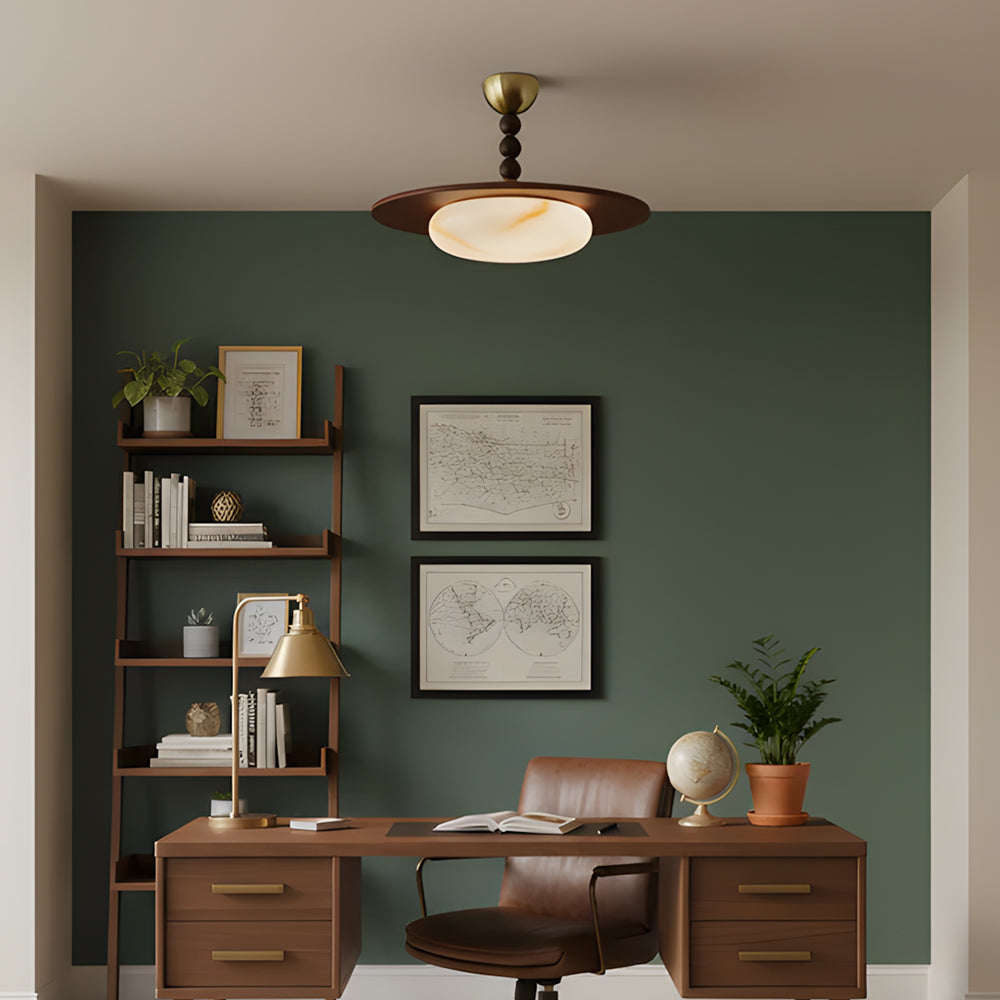 Ceiling Light Wood 14.1 in Indoor Warm Glow Brass Accents Modern Dining Living Room Bedroom Fixture | Thomler