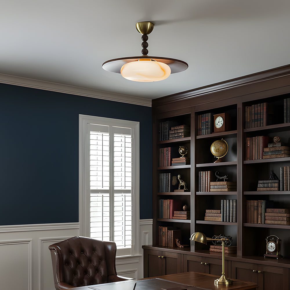 Ceiling Light Wood 14.1 in Indoor Warm Glow Brass Accents Modern Dining Living Room Bedroom Fixture | Thomler