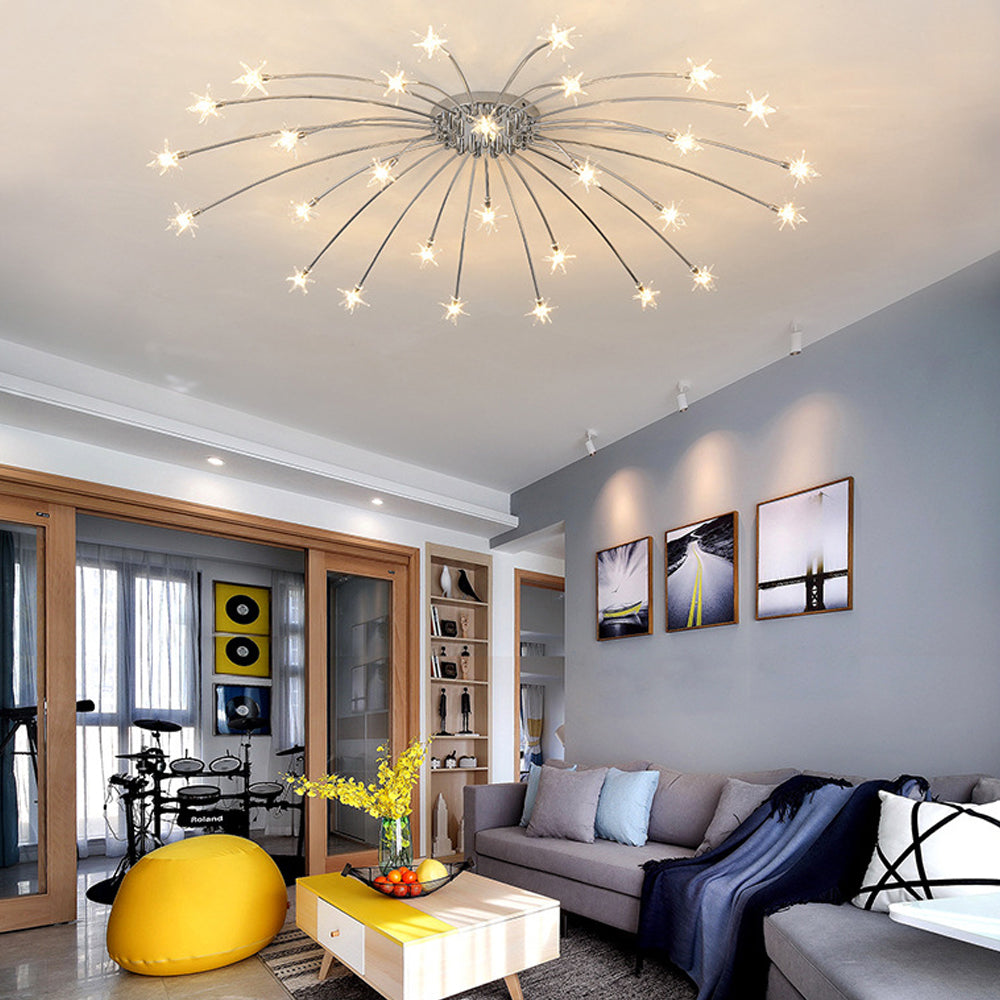 Ceiling Light Metal Glass 24 in Semi Flush Mount Indoor Living Room Dining Bedroom LED Energy Saving | Thomler