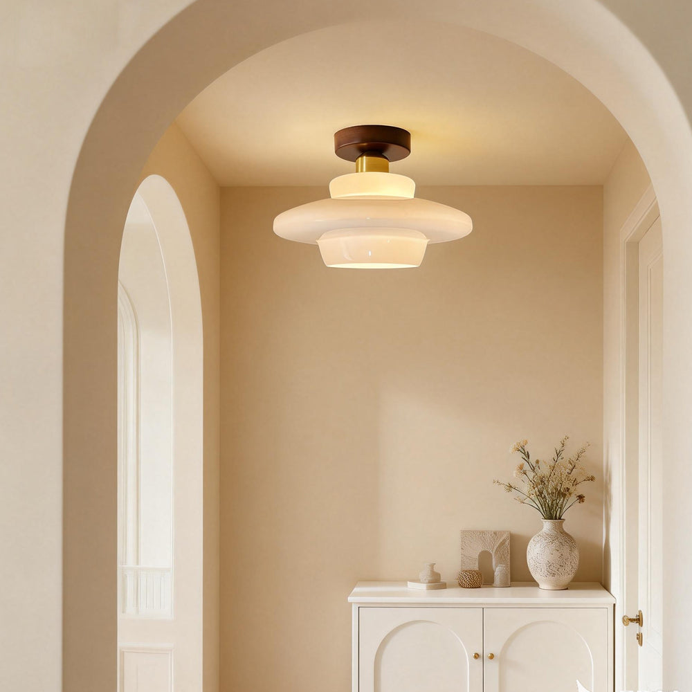 Ceiling Light Walnut Solid Wood 11.8 in Glass Shade Indoor Entryway Corridor Dining Area | Thomler